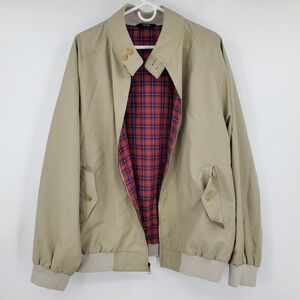 Ben Silver Mens Harrington Bomber Jacket Tan Plaid Lining Made in Italy 48 Prep
